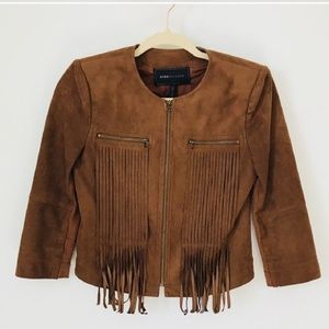 BCBG Max Azria Brown Faux Suede Fringed Jacket XS
